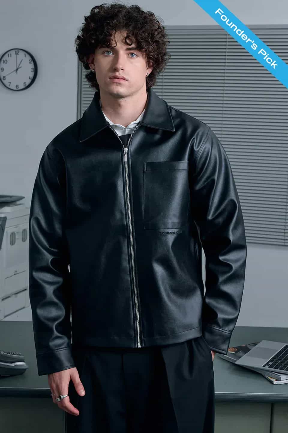 STOND Black Leather Aviator Jacket thumbnail 1